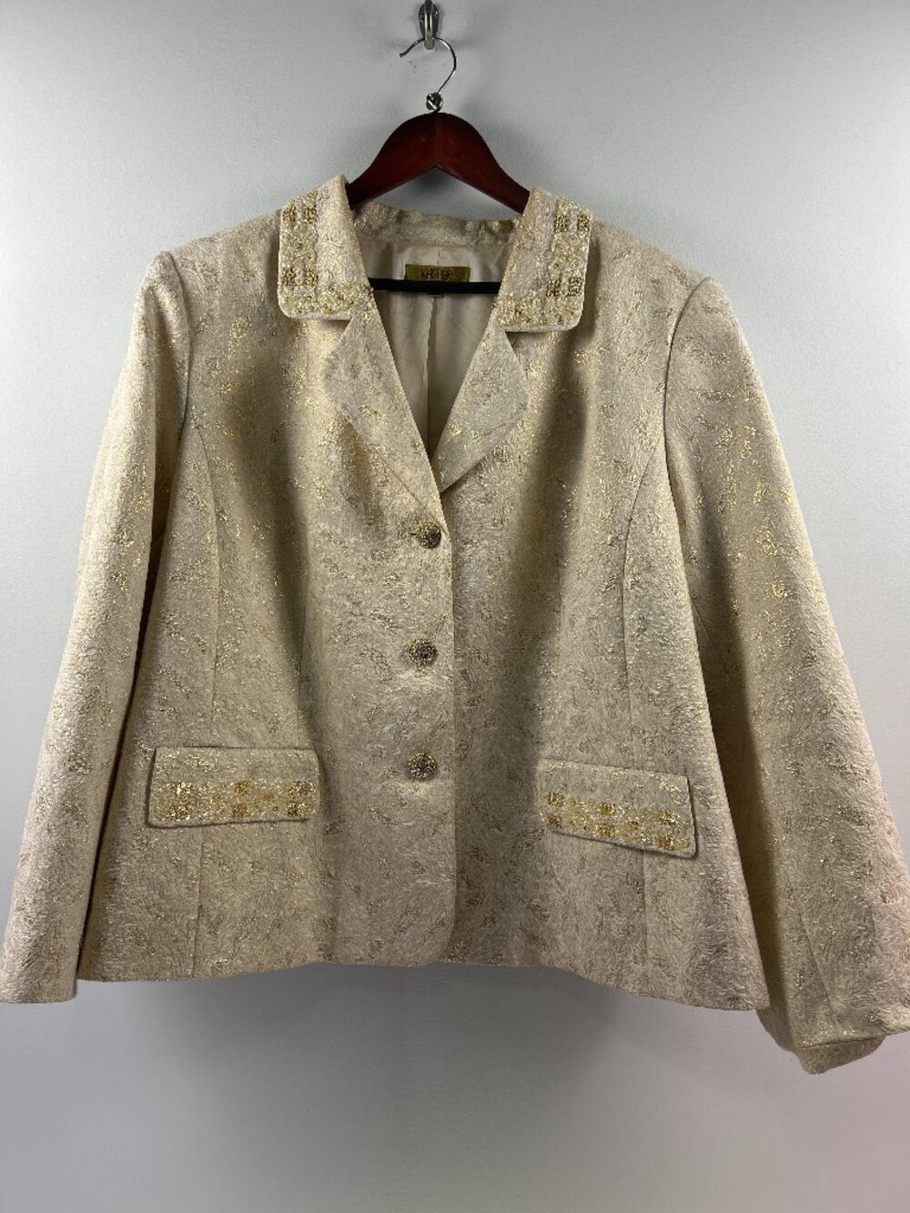 Kasper Ivory Gold Brocade Beaded Jacket Blazer 24W